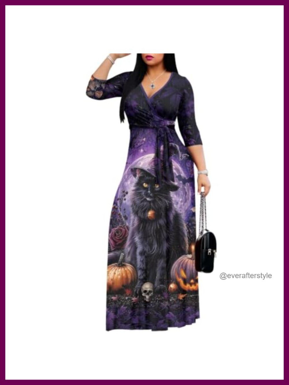 Women's Maxi Dress Summer Casual Wrap V-Neck 3/4 Sleeve Tie Waist Long